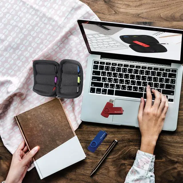 Alt view image 5 of 6 - Flash Drive Case - USB Holder, Storage Bag for Thumb Drives, Lightweight, Protects & Stores Small Items, 6 Slots, Black
