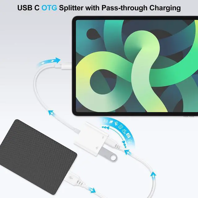Alt view image 3 of 7 - USB C to USB OTG Cable and Charger Adapter for iPhone 17 Pro Max 16e 16 15 Samsung Galaxy S26 S25 S24 S23 S22 USB C OTG Splitter Camera Adapter with 60W Fast Charger Cable for Chromecast Google TV
