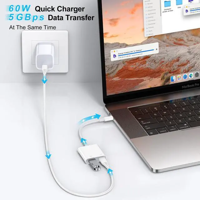 Alt view image 5 of 7 - USB C to USB OTG Cable and Charger Adapter for iPhone 17 Pro Max 16e 16 15 Samsung Galaxy S26 S25 S24 S23 S22 USB C OTG Splitter Camera Adapter with 60W Fast Charger Cable for Chromecast Google TV