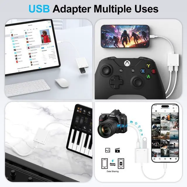 Alt view image 4 of 7 - USB C to USB OTG Cable and Charger Adapter for iPhone 17 Pro Max 16e 16 15 Samsung Galaxy S26 S25 S24 S23 S22 USB C OTG Splitter Camera Adapter with 60W Fast Charger Cable for Chromecast Google TV