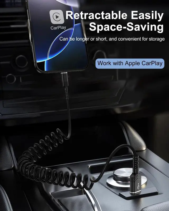 Alt view image 4 of 7 - USB to USB C Cable Coiled Auto Wire, Type C Car Phone Charger Fast Charging Cord for iPhone 17/16e/15 Pro Max/16 Pro/16 Plus/Galaxy/Pixel, Retractable USB-C Power Line for Apple Carplay & Android Auto