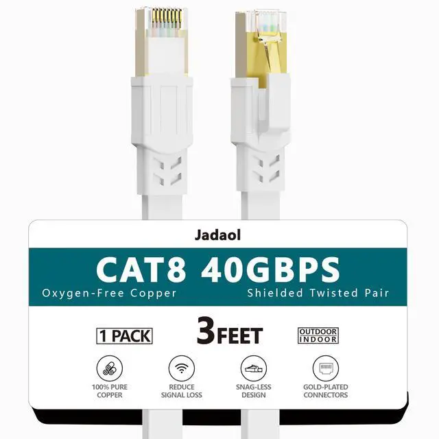 Main image of Cat 8 Ethernet Cable 3 ft, 40Gbps 2000MHz Flat RJ45 S/FTP LAN Patch Cable, High-Speed Cat8 Network Cable for Router, Modem, Switch, Gaming Consoles, PC, Home Network & Streaming Devices, White