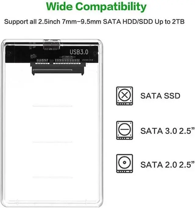 Alt view image 2 of 6 - Clear USB 3.1 External Hard Drive Enclosure, 2.5 Inch SATA SSD HDD Case with Tool-Free Design, Compatible with 7mm and 9.5mm Drives
