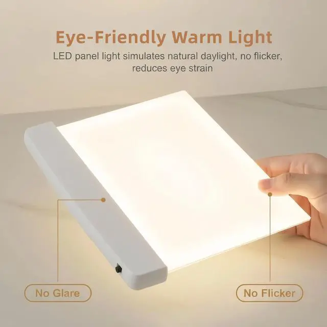 Alt view image 2 of 7 - LED Book Light Panel, Battery Powered Flat Reading Light for Books, Portable Wireless Page Light with Transparent Panel, 5.71x6.69 Inch, White