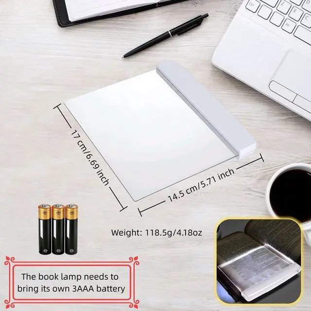 Alt view image 3 of 7 - LED Book Light Panel, Battery Powered Flat Reading Light for Books, Portable Wireless Page Light with Transparent Panel, 5.71x6.69 Inch, White