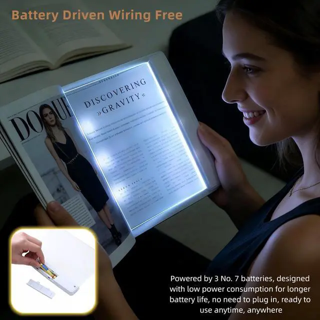 Alt view image 5 of 7 - LED Book Light Panel, Battery Powered Flat Reading Light for Books, Portable Wireless Page Light with Transparent Panel, 5.71x6.69 Inch, White