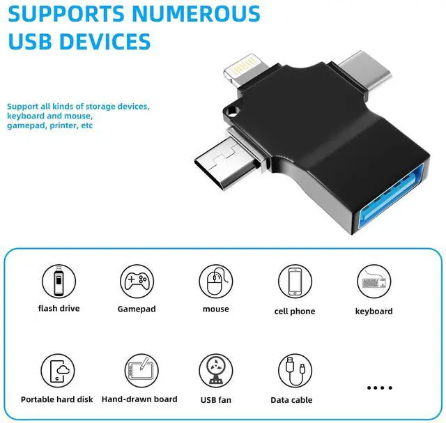 Alt view image 7 of 7 - USB OTG Adapter USB-A Female to Type C Micro Lightning Male Accessories Camera Card Reader Mouse Keyboard Flash Drive Android Thunderbolt Compatible for Apple iPhone 13 12 11 Pro Max 8 Ipad LG