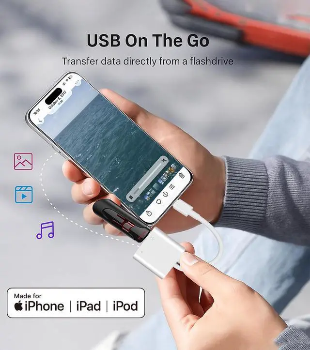 Alt view image 2 of 7 - Apple Lightning to USB Camera Adapter, USB 3.0 OTG Cable for iPhone/iPad to Connect Card Reader, USB Flash Drive, U Disk, Keyboard, Mouse, Hubs, MIDI, Plug & Play (White#)