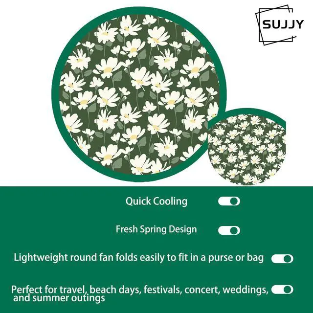 Alt view image 4 of 4 - Spring Green Folding Fan Floral Handheld Cooling Fan, Lightweight Foldable Travel Fan for Beach, Festival, Summer (Green)