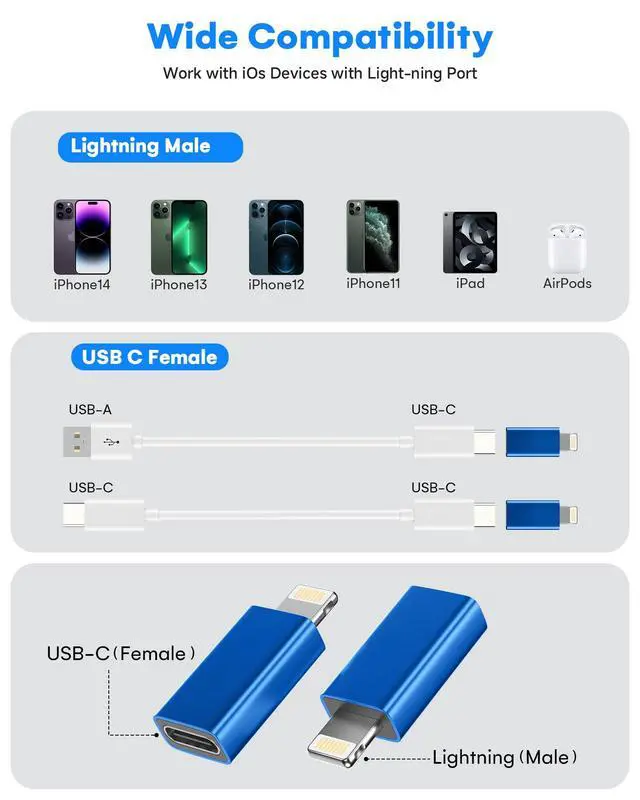 Alt view image 5 of 7 - MFi Certified USB C to Lightning Adapter 4-Pack, 27W Fast Charging & Data Sync, Lightning to USB Type C Cable Adapter Compatible with iPhone 14/13/12/Pro/Max, iPad, AirPods, with Anti-Loss Lanyard