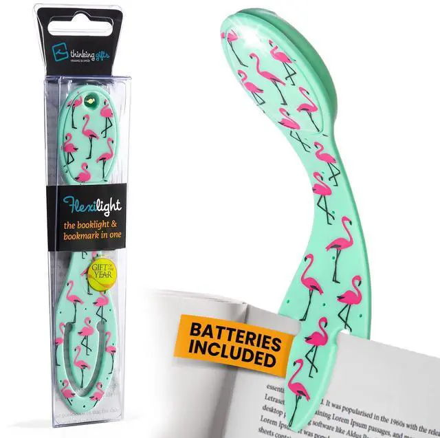 Main image of Book Light, Clip On Reading Light for Bed, 2in1 Flexilight & Bookmark, Small & Lightweight with a Soft Glow, 2 Batteries Included, Flamingo