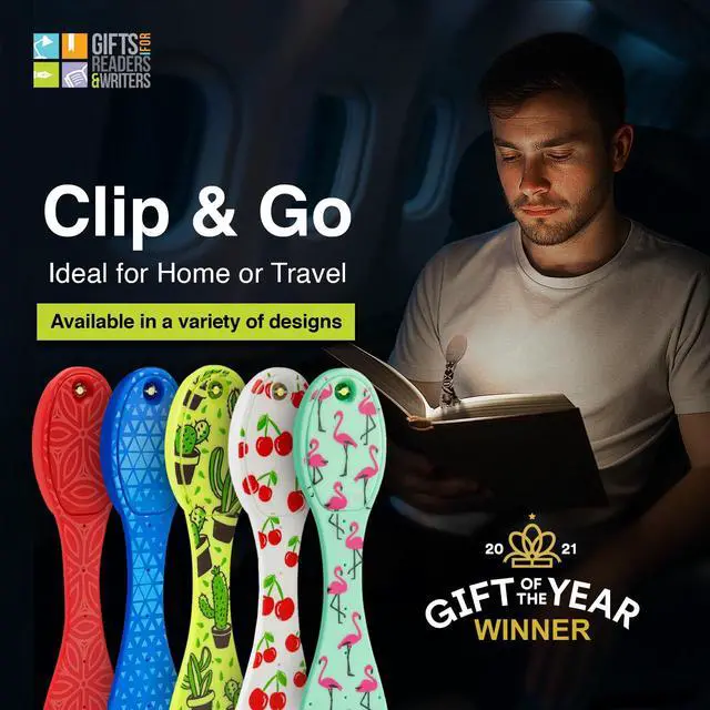 Alt view image 7 of 7 - Book Light, Clip On Reading Light for Bed, 2in1 Flexilight & Bookmark, Small & Lightweight with a Soft Glow, 2 Batteries Included, Light Poo