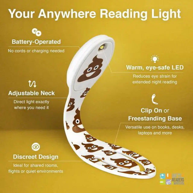 Alt view image 3 of 7 - Book Light, Clip On Reading Light for Bed, 2in1 Flexilight & Bookmark, Small & Lightweight with a Soft Glow, 2 Batteries Included, Light Poo