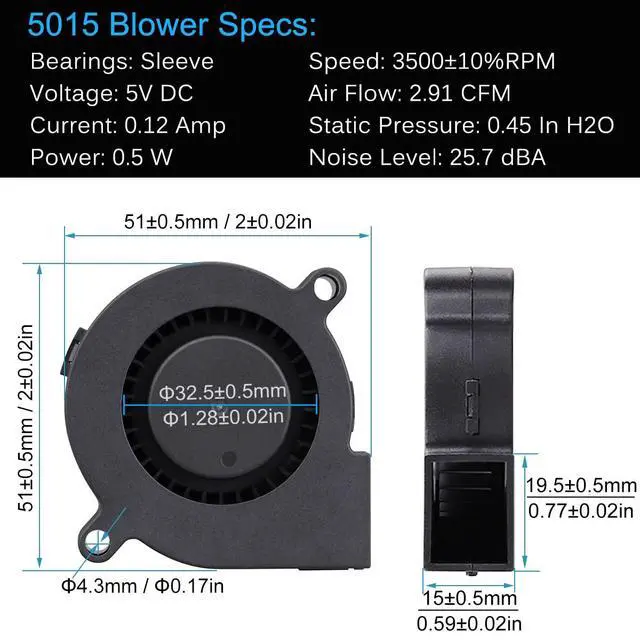 Alt view image 2 of 7 - 50mm USB Blower Fan with 3 Speeds Control, 5015 DC 5V Turbine Turbo Cooling Fan for Small Appliances Series Replacement