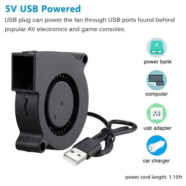 Alt view image 3 of 7 - 50mm USB Blower Fan with 3 Speeds Control, 5015 DC 5V Turbine Turbo Cooling Fan for Small Appliances Series Replacement