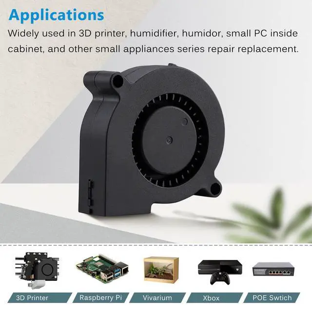 Alt view image 4 of 7 - 50mm USB Blower Fan with 3 Speeds Control, 5015 DC 5V Turbine Turbo Cooling Fan for Small Appliances Series Replacement