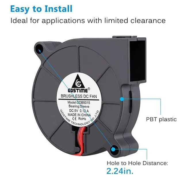 Alt view image 5 of 7 - 50mm USB Blower Fan with 3 Speeds Control, 5015 DC 5V Turbine Turbo Cooling Fan for Small Appliances Series Replacement