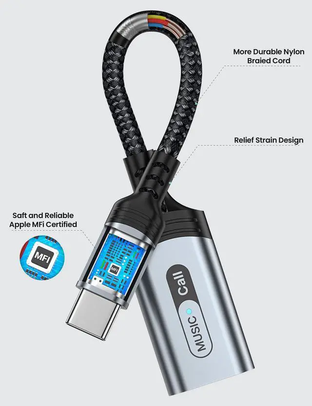 Alt view image 4 of 7 - USB-C Audio Adapter for iPhone/iPad 11 Lightning Headphone Grey