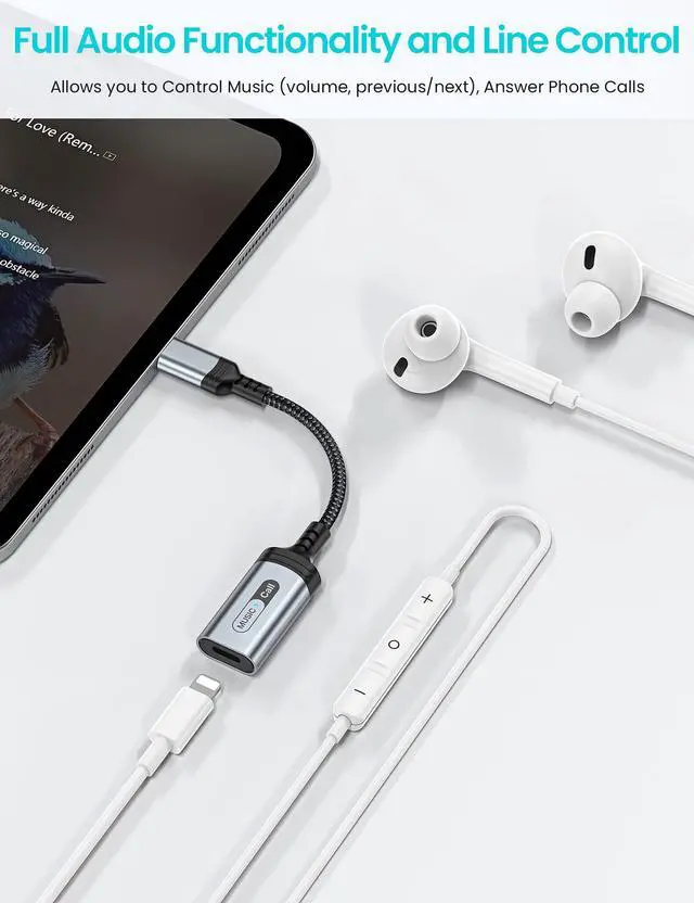 Alt view image 5 of 7 - USB-C Audio Adapter for iPhone/iPad 11 Lightning Headphone Grey