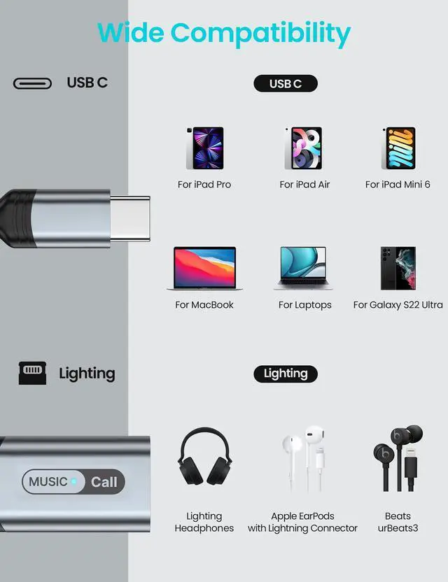 Alt view image 6 of 7 - USB-C Audio Adapter for iPhone/iPad 11 Lightning Headphone Grey