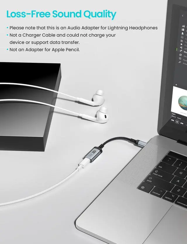 Alt view image 3 of 7 - USB-C Audio Adapter for iPhone/iPad 11 Lightning Headphone Grey