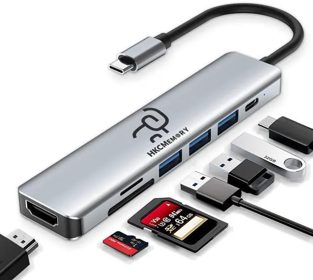Main image of USB C Hub 7 in 1 Adapter, 4K HDMI, 100W PD, 3 USB-A, SD/TF Card Reader, USB C Docking Station for MacBook Pro/Air, Dell XPS, HP, Lenovo Thinkpad, ASUS