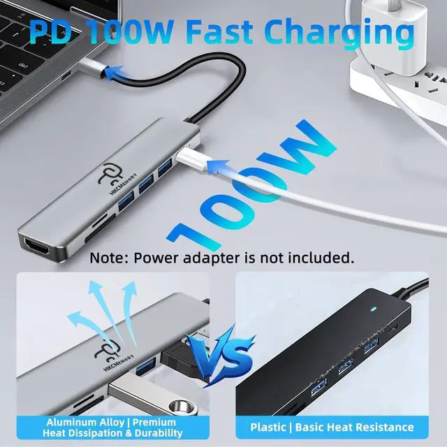Alt view image 3 of 7 - USB C Hub 7 in 1 Adapter, 4K HDMI, 100W PD, 3 USB-A, SD/TF Card Reader, USB C Docking Station for MacBook Pro/Air, Dell XPS, HP, Lenovo Thinkpad, ASUS
