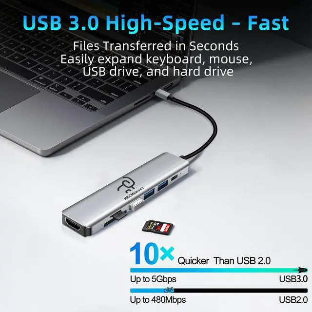 Alt view image 4 of 7 - USB C Hub 7 in 1 Adapter, 4K HDMI, 100W PD, 3 USB-A, SD/TF Card Reader, USB C Docking Station for MacBook Pro/Air, Dell XPS, HP, Lenovo Thinkpad, ASUS
