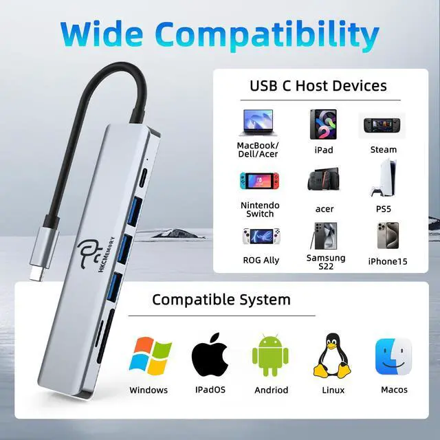 Alt view image 7 of 7 - USB C Hub 7 in 1 Adapter, 4K HDMI, 100W PD, 3 USB-A, SD/TF Card Reader, USB C Docking Station for MacBook Pro/Air, Dell XPS, HP, Lenovo Thinkpad, ASUS
