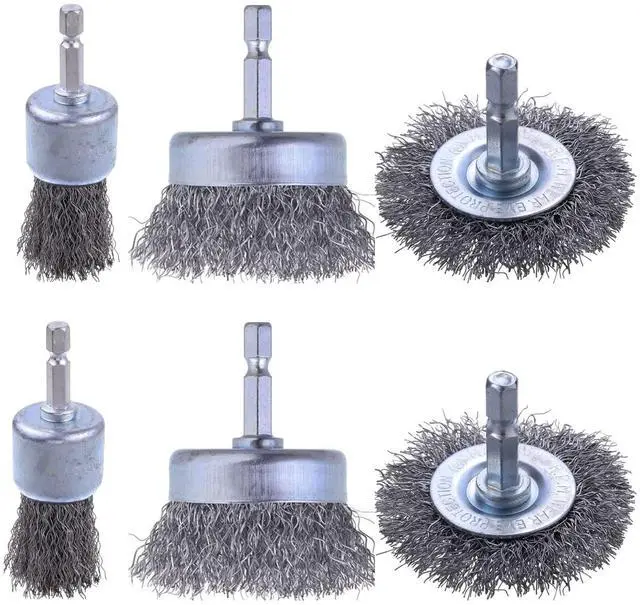 Main image of 6 Pack Carbon Steel Wire Wheel and Pen Brush Set with 1/4-Inch Hex Shank for Rust Removal, Corrosion and Scrub Surfaces