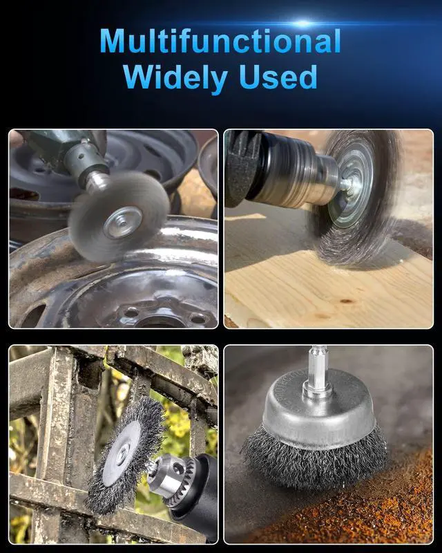 Alt view image 7 of 7 - 6 Pack Carbon Steel Wire Wheel and Pen Brush Set with 1/4-Inch Hex Shank for Rust Removal, Corrosion and Scrub Surfaces