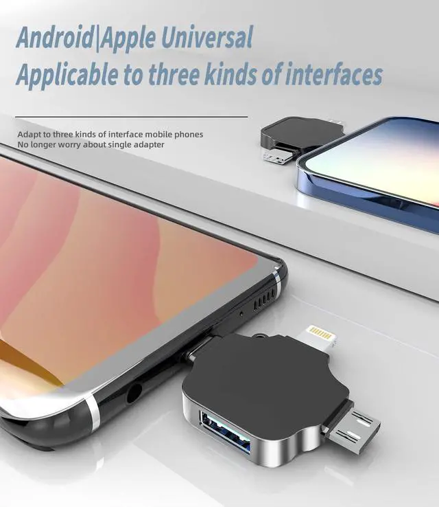 Alt view image 4 of 7 - OTG Adapter USB Female to Type C Lightning Micro Male 3in1 Converter for iPhone 14 13 for iPad Compatible for Samsung Android Camera Card Reader Mouse Keyboard Midi Flash Drive Accessorie