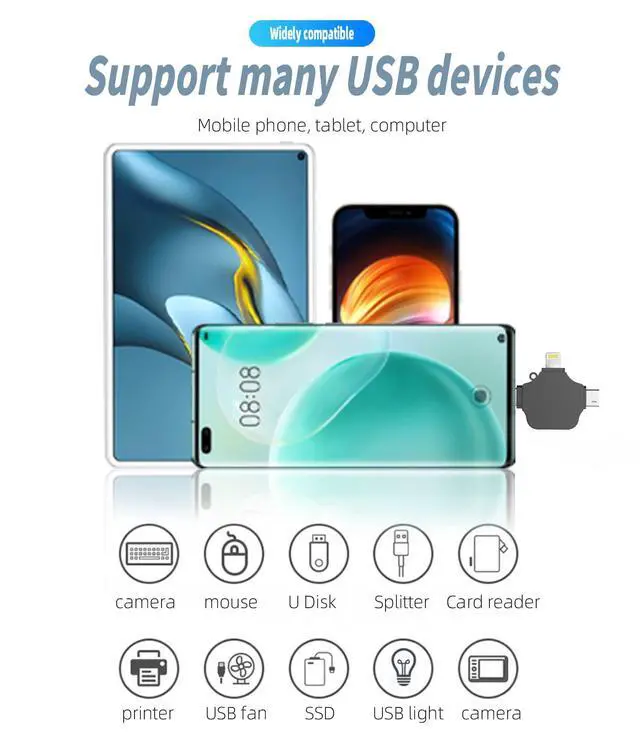Alt view image 5 of 7 - OTG Adapter USB Female to Type C Lightning Micro Male 3in1 Converter for iPhone 14 13 for iPad Compatible for Samsung Android Camera Card Reader Mouse Keyboard Midi Flash Drive Accessorie