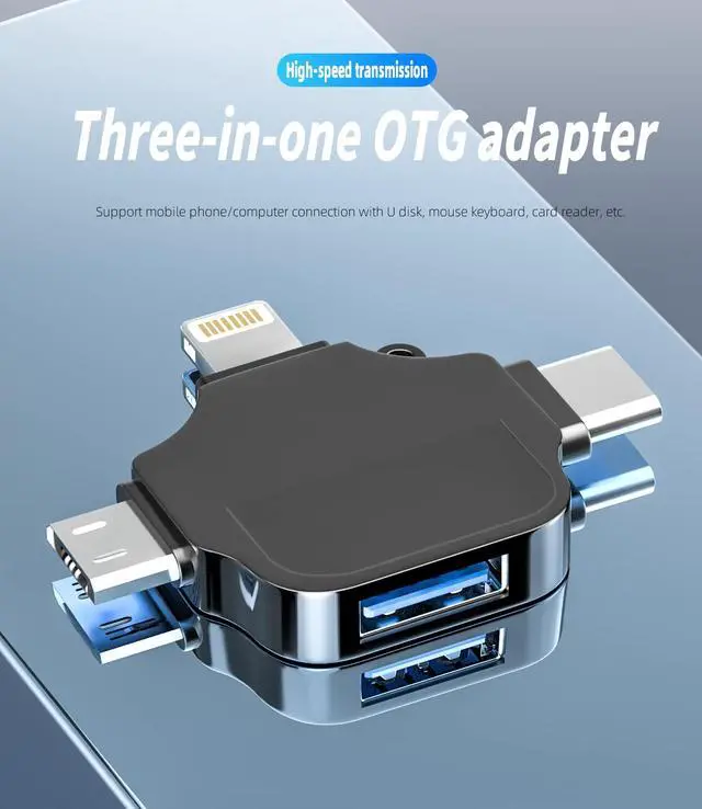 Alt view image 7 of 7 - OTG Adapter USB Female to Type C Lightning Micro Male 3in1 Converter for iPhone 14 13 for iPad Compatible for Samsung Android Camera Card Reader Mouse Keyboard Midi Flash Drive Accessorie