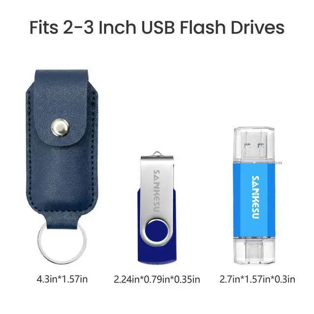 Alt view image 4 of 7 - 2-Pack PU Leather USB Flash Drive Case with Keychain, Anti-Lost Thumb Drive Holder Sleeve, Portable Memory Stick Storage Pouch Organizer, Protective USB Stick Cover for Laptop Bag & Key(Case Only)