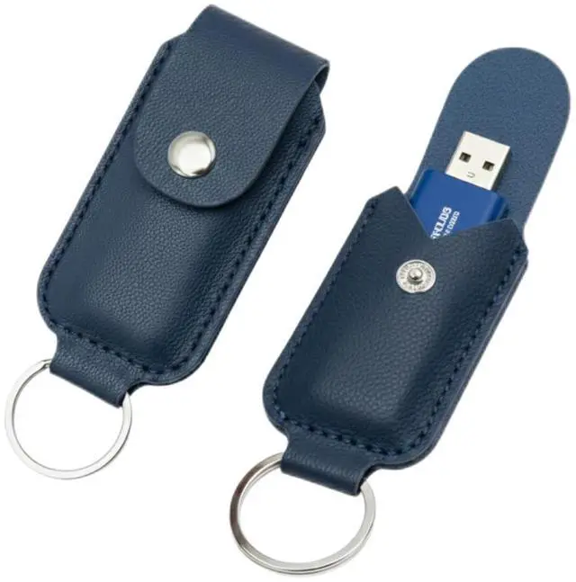 Main image of 2-Pack PU Leather USB Flash Drive Case with Keychain, Anti-Lost Thumb Drive Holder Sleeve, Portable Memory Stick Storage Pouch Organizer, Protective USB Stick Cover for Laptop Bag & Key(Case Only)