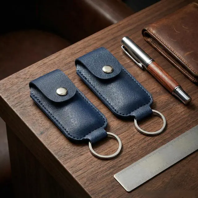 Alt view image 6 of 7 - 2-Pack PU Leather USB Flash Drive Case with Keychain, Anti-Lost Thumb Drive Holder Sleeve, Portable Memory Stick Storage Pouch Organizer, Protective USB Stick Cover for Laptop Bag & Key(Case Only)