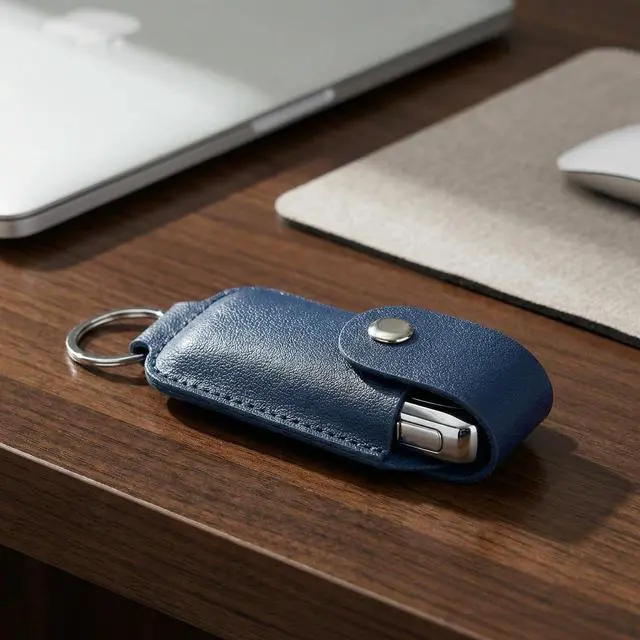 Alt view image 7 of 7 - 2-Pack PU Leather USB Flash Drive Case with Keychain, Anti-Lost Thumb Drive Holder Sleeve, Portable Memory Stick Storage Pouch Organizer, Protective USB Stick Cover for Laptop Bag & Key(Case Only)
