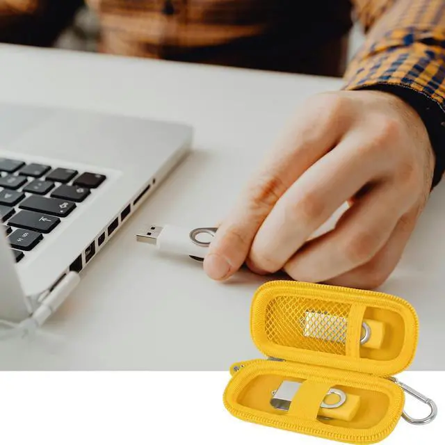 Alt view image 7 of 7 - USB Flash Drive Case, SD Card Holder Compatible with Thumb Drive, Memory Cards, SDXC SDHC Storage Bag, Electronic Accessories Organizer for SanDisk for Samsung for Inland (Yellow)
