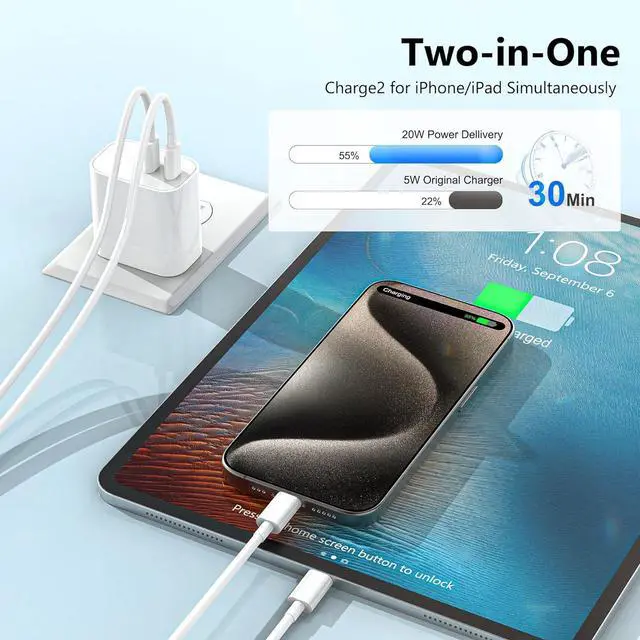 Alt view image 2 of 7 - USB C Charger Block Fast Charging,Charger Adapter,4 Pack Type C Wall Charger with 6FT Fast Charging Cable for iPhone 17/17 Plus/17 Pro Max/16/16 Pro Max/15 Pro Max (White, Dual USB Type C)