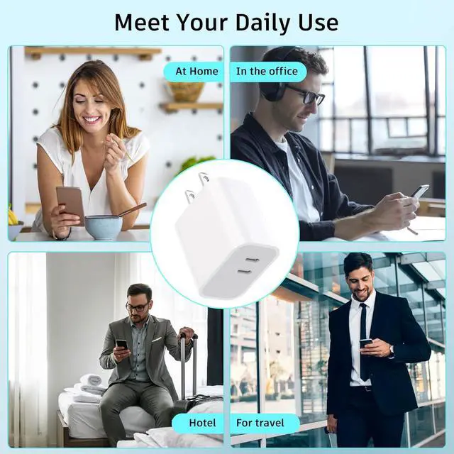 Alt view image 7 of 7 - USB C Charger Block Fast Charging,Charger Adapter,4 Pack Type C Wall Charger with 6FT Fast Charging Cable for iPhone 17/17 Plus/17 Pro Max/16/16 Pro Max/15 Pro Max (White, Dual USB Type C)