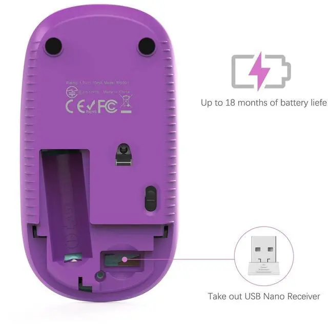 Alt view image 4 of 7 - Wireless Mouse - 2.4G Slim Portable Computer Mouse with Nano Receiver, Less Noise Mobile Optical Mice for Notebook, PC, Laptop, Computer, Mac (Gradient Purple)
