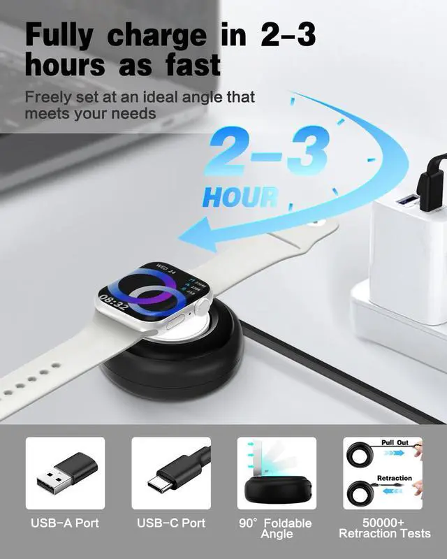Alt view image 4 of 6 - Retractable USB C Cable for Apple Watch Magnetic Charging Dock, Fast Charging Smart Magnetic Apple Watch Charger, for iWatch Ultra Series 10/Se/9/8/7/6/5/4/3/2/1