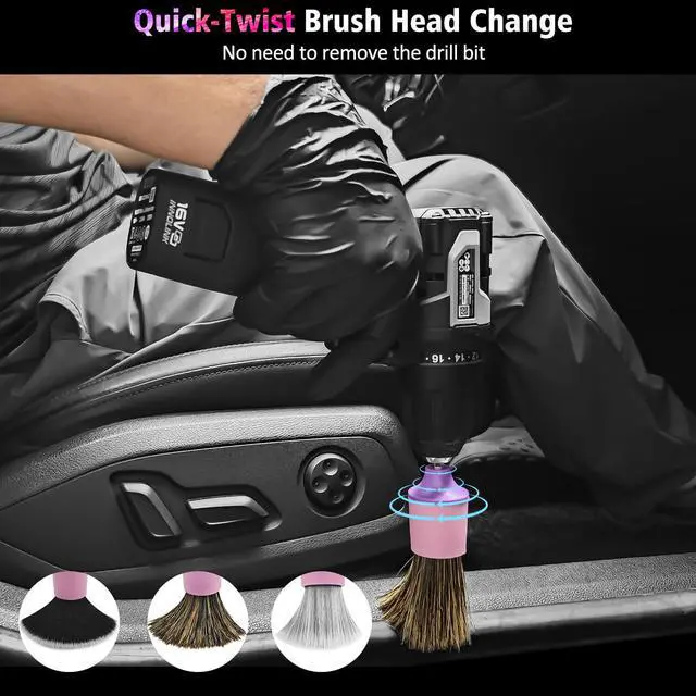Alt view image 7 of 7 - 3Pcs Car Detailing Drill Brush Set with Drill Brush Attachment Head, 1P Ultra Soft No Scratch Car Drill Brush for Air Vent Leather Seat, 1P Boars Hair & 1P Detailing Brushes for Interior Exterior,Pink