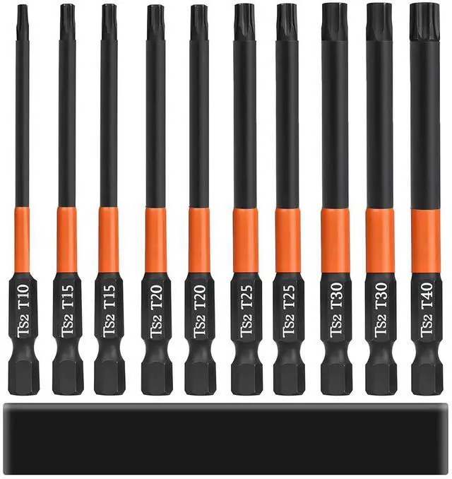 Main image of 10-Piece S2 Steel Star Bit Set for Impact Driver, 4 Inch Long Torx Head Drill Bits, Magnetic 1/4'' Hex Shank Screwdriver Bits, T10-T40