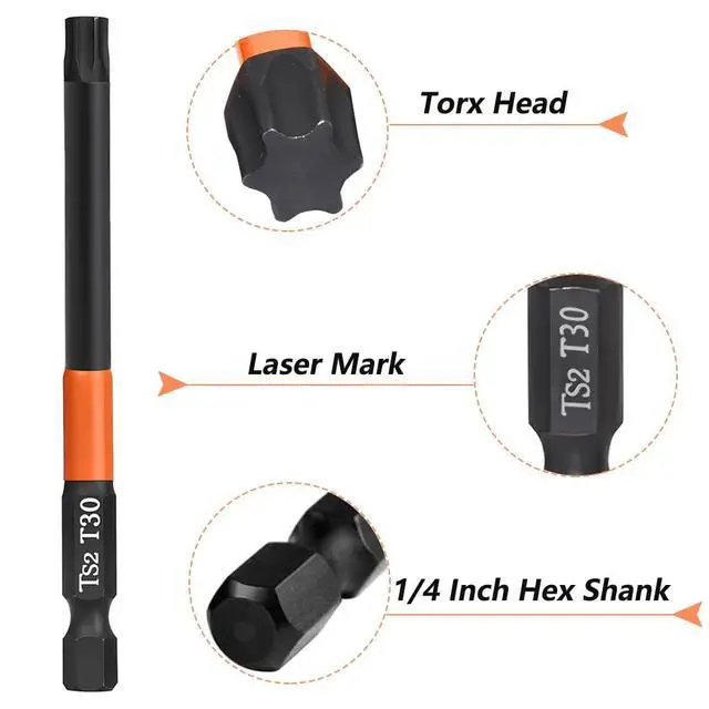 Alt view image 2 of 7 - 10-Piece S2 Steel Star Bit Set for Impact Driver, 4 Inch Long Torx Head Drill Bits, Magnetic 1/4'' Hex Shank Screwdriver Bits, T10-T40