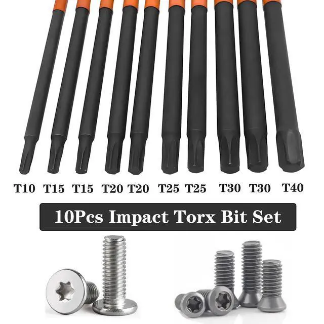 Alt view image 5 of 7 - 10-Piece S2 Steel Star Bit Set for Impact Driver, 4 Inch Long Torx Head Drill Bits, Magnetic 1/4'' Hex Shank Screwdriver Bits, T10-T40