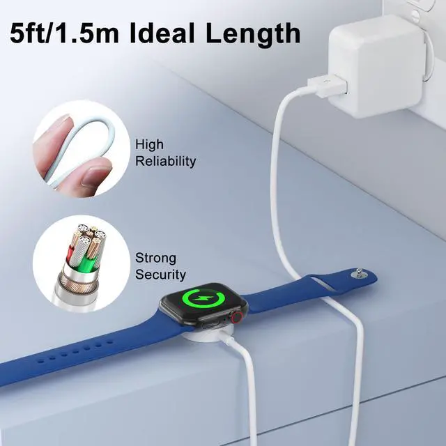 Alt view image 4 of 7 - 2Pack 5ft/1.5m for for Apple Watch Charger USB Magnetic Wireless Fast iWatch Charger Portable Compatible with iWatch Ultra/Series 9/8/7/6/SE/SE2/5/4/3/2/1