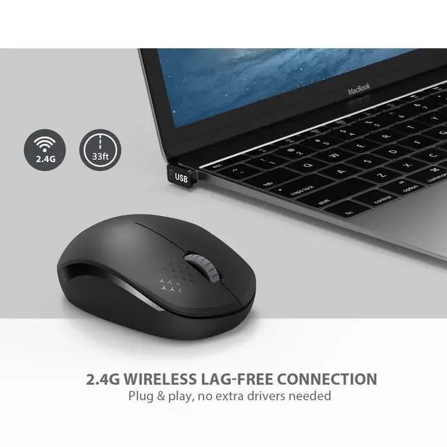Alt view image 4 of 7 - Wireless Mouse for Laptop, 2.4G Noiseless Mouse with USB Receiver - Optical Tracking Portable Computer Mice for Chromebook, PC, Tablet, Windows System, 24 Months Battery Life - Black