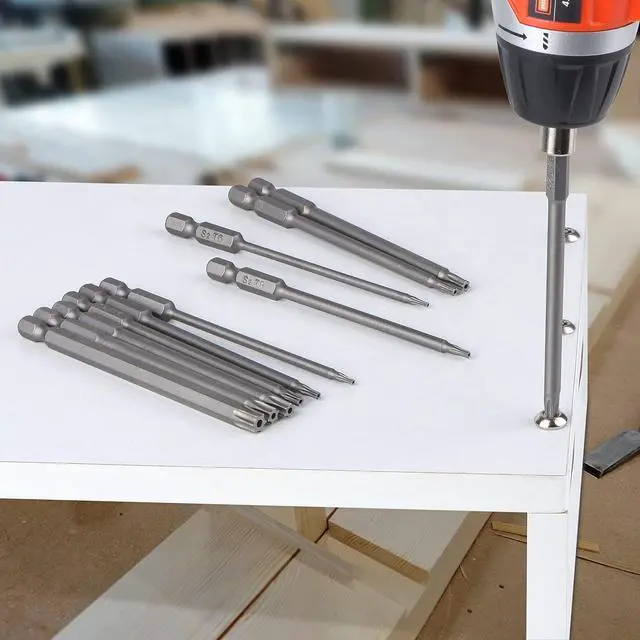 Alt view image 6 of 7 - 10 Pieces Torx Security Screwdriver Drill Bit Set T6 T7 T8 T10 T15 T20 T25 T27 T30 T40 Torx Bits 1/4 Inch Magnetic Hex Shank 4 Inch Length S2 Steel Tamper Proof Star Screwdriver Bits Tools